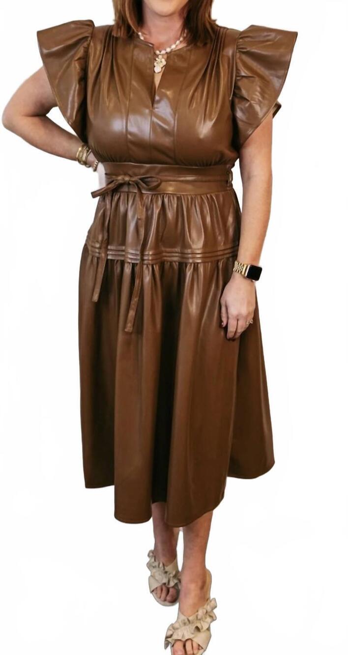 NEW SINCERELY OURS faux leather midi dress in camel